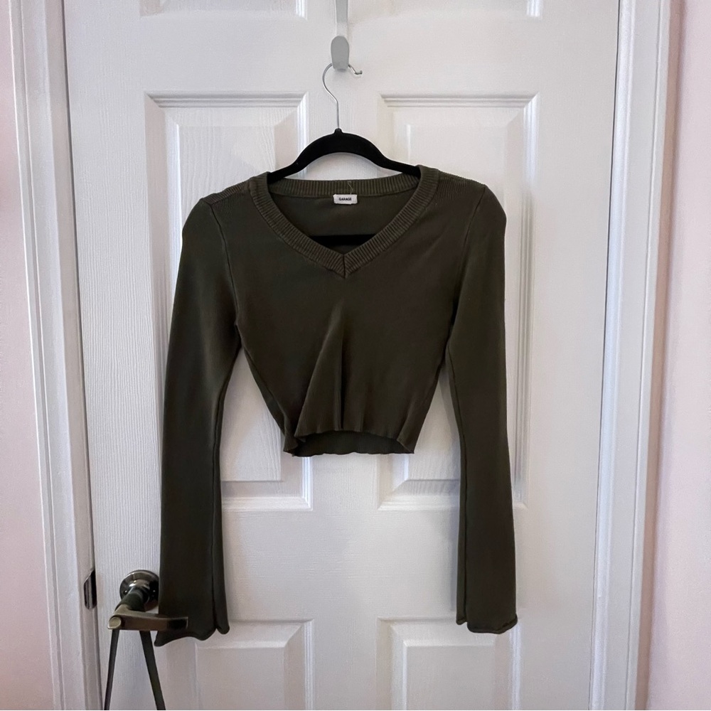 Garage Olive Long Sleeve Crop Top